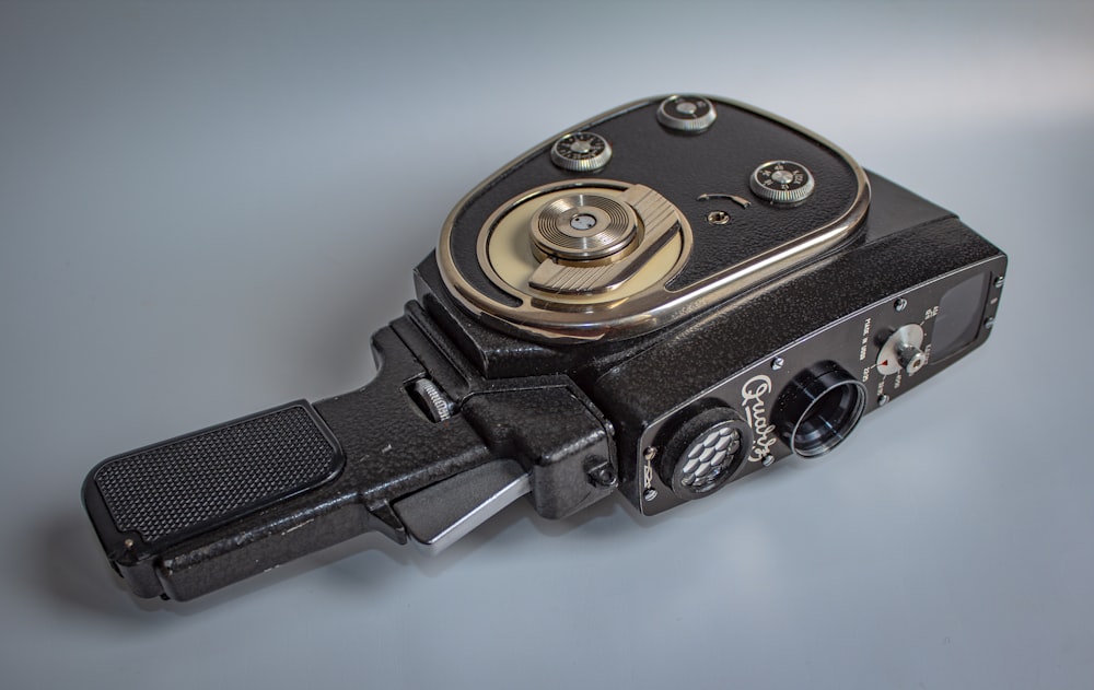 a close up of a camera on a table