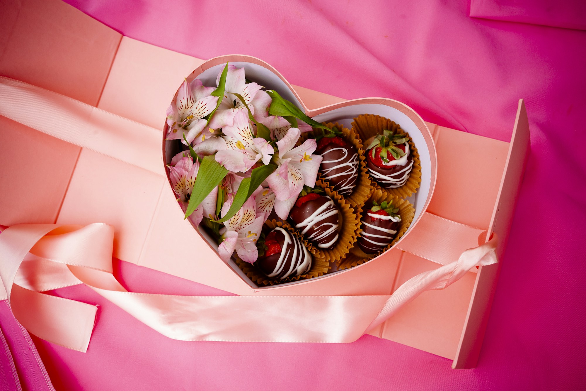 Heart-shaped box of chocolate-covered strawberries for Valentine's Day