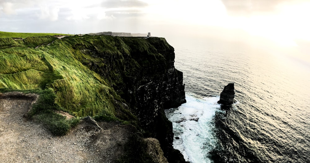 an aerial view of the cliffs and the ocean