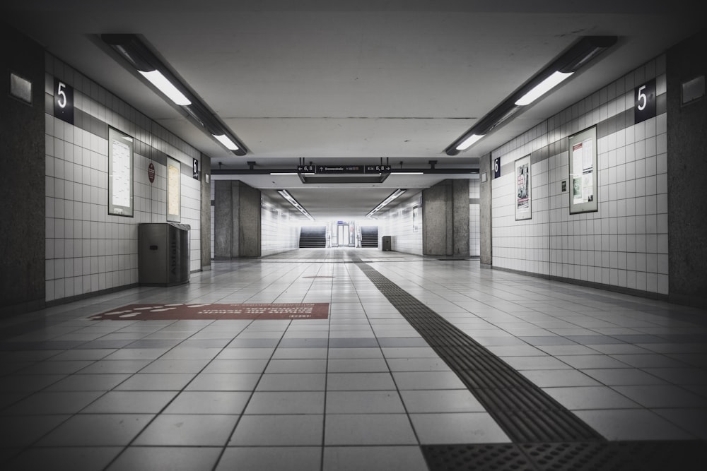 a large long train on a tile floor