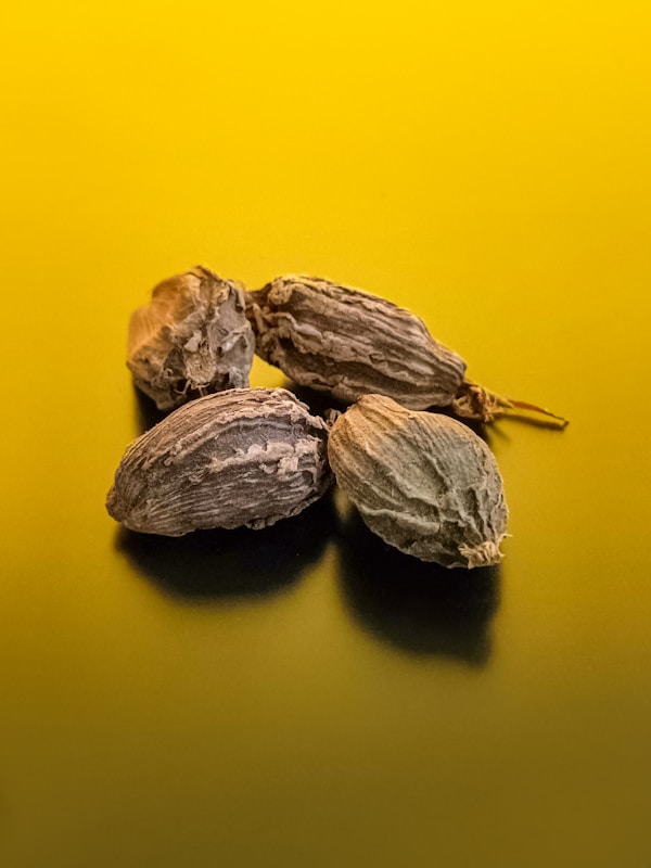 A couple of nuts sitting on top of a table