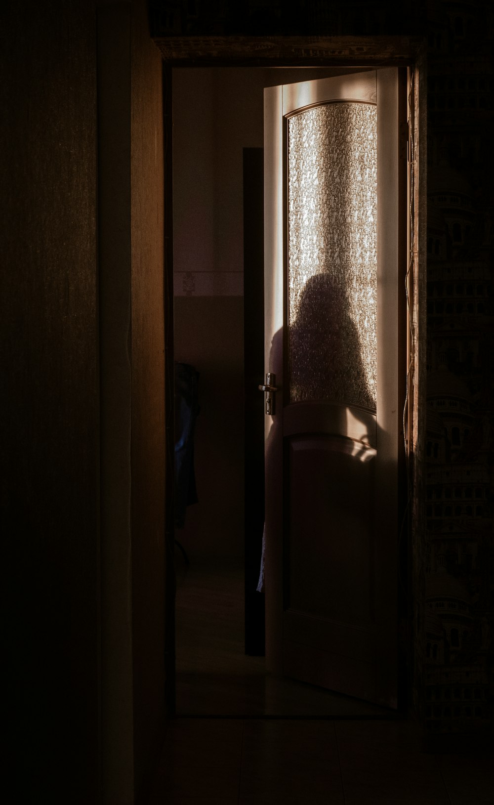 a person standing in the doorway of a house