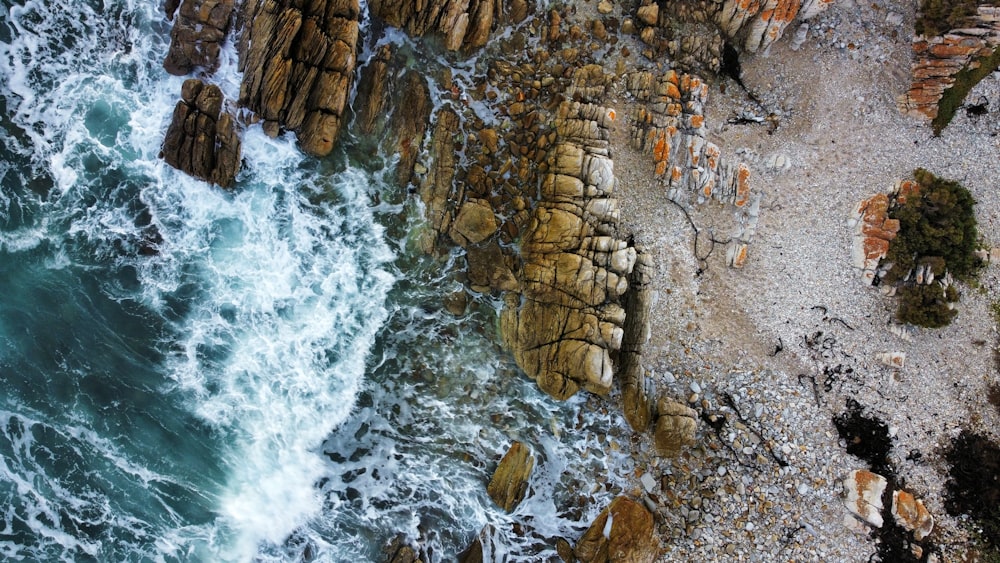 a bird's eye view of a rocky beach