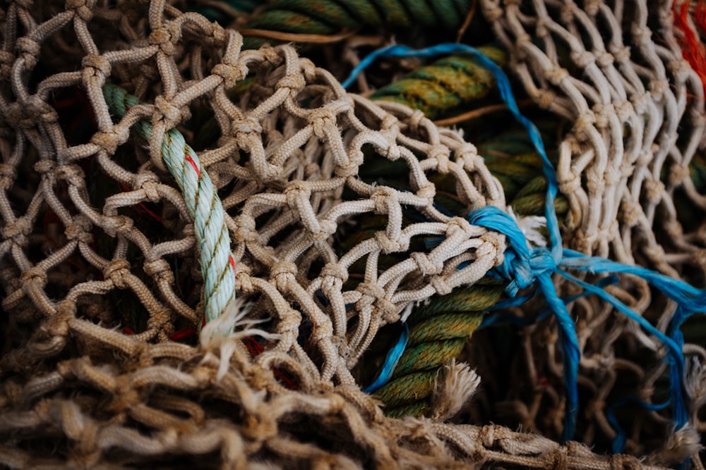 a close up of many different colored ropes