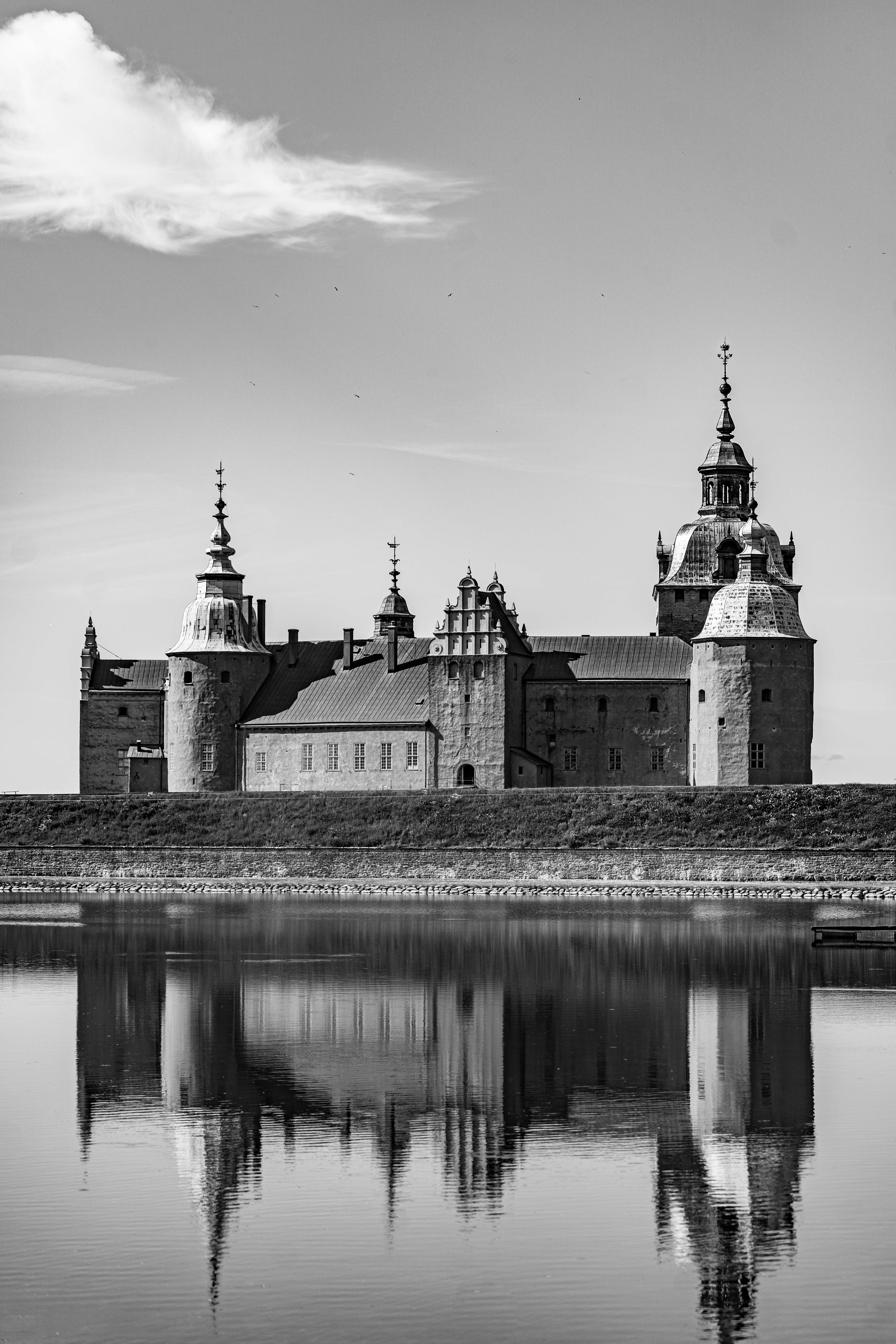 a black and white photo of a castle