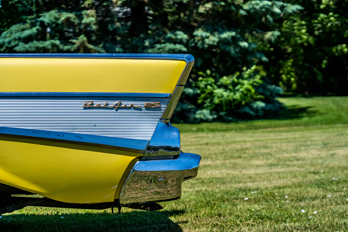 Tail fin and chrome trim of a 1957 Chevrolet Bel Air