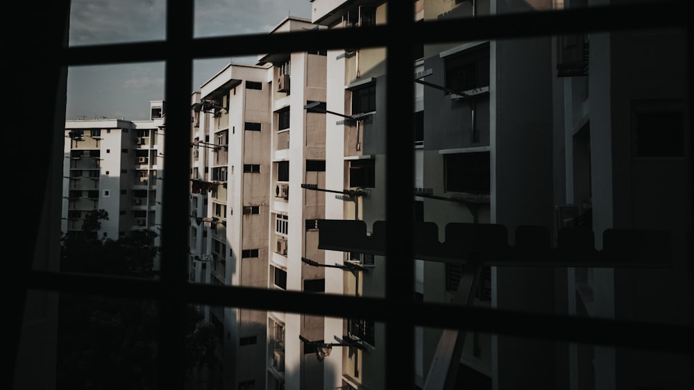 a view of a building through a window