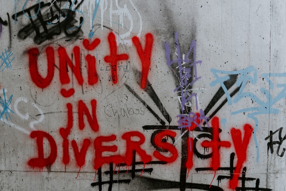 graffiti on a wall that says, only in diversity
