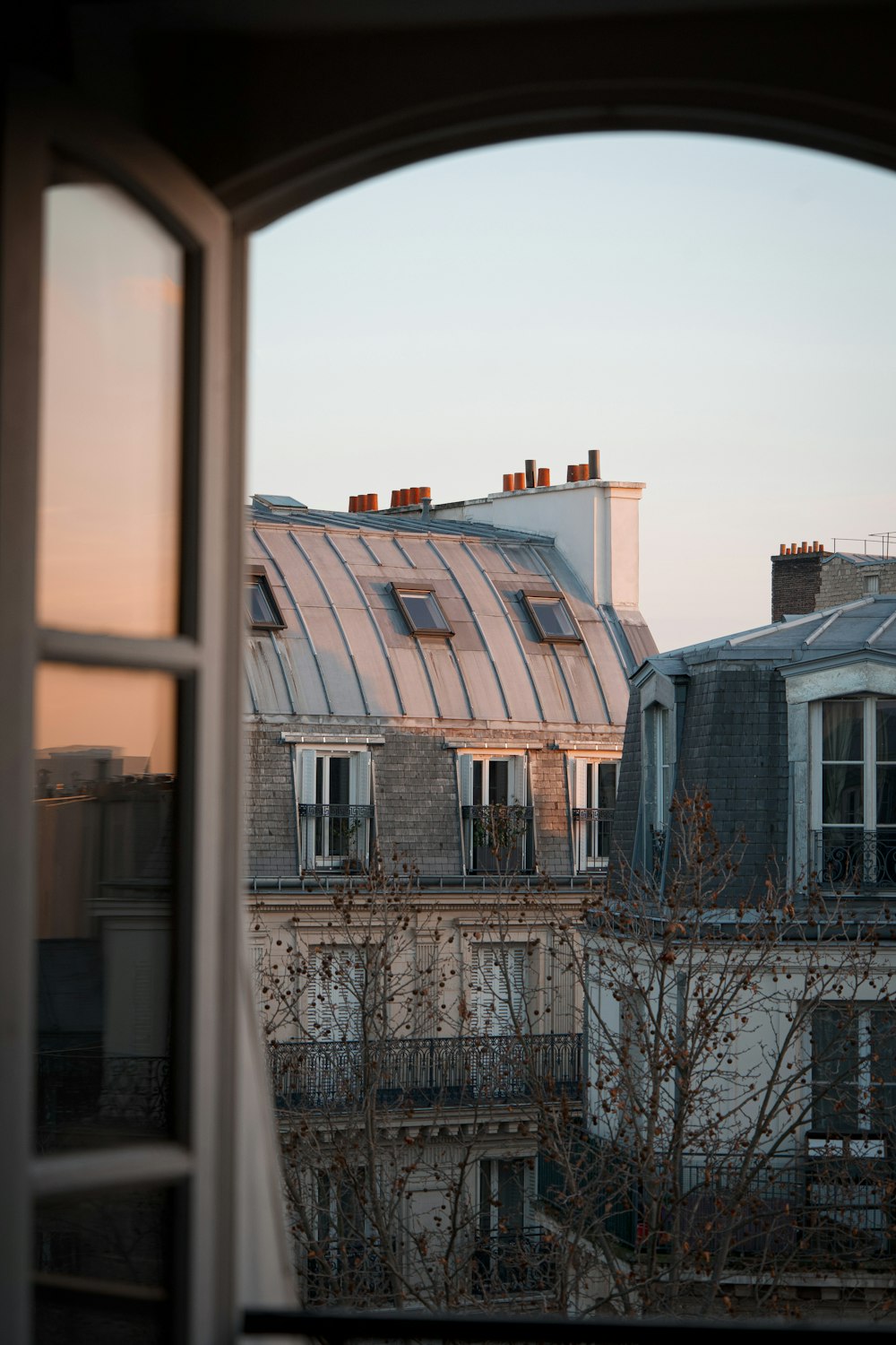 a view of a building through a window