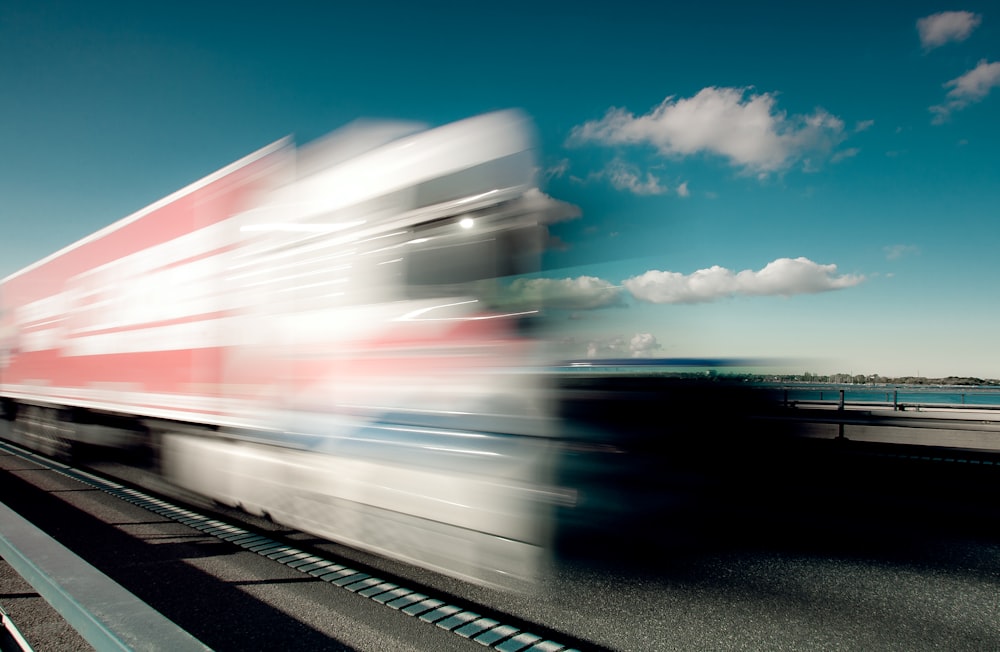 a blurry photo of a train on a track