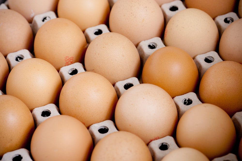 um monte de ovos que estão em uma caixa