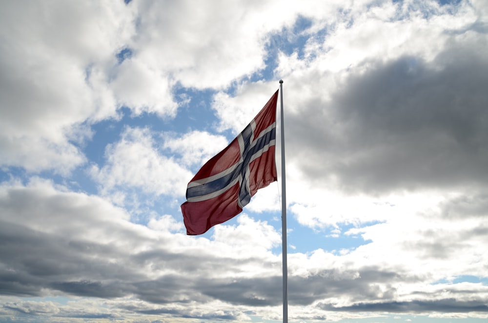 a flag flying in the wind on a cloudy day