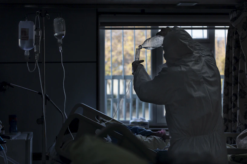 a statue of a person in a hospital room