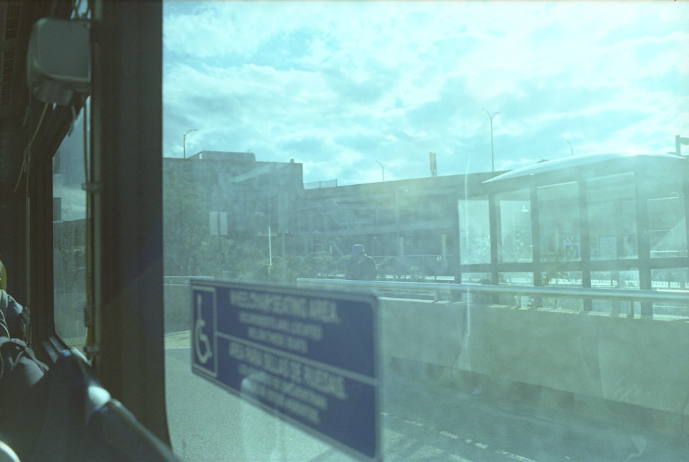 a view from inside a bus looking out the window