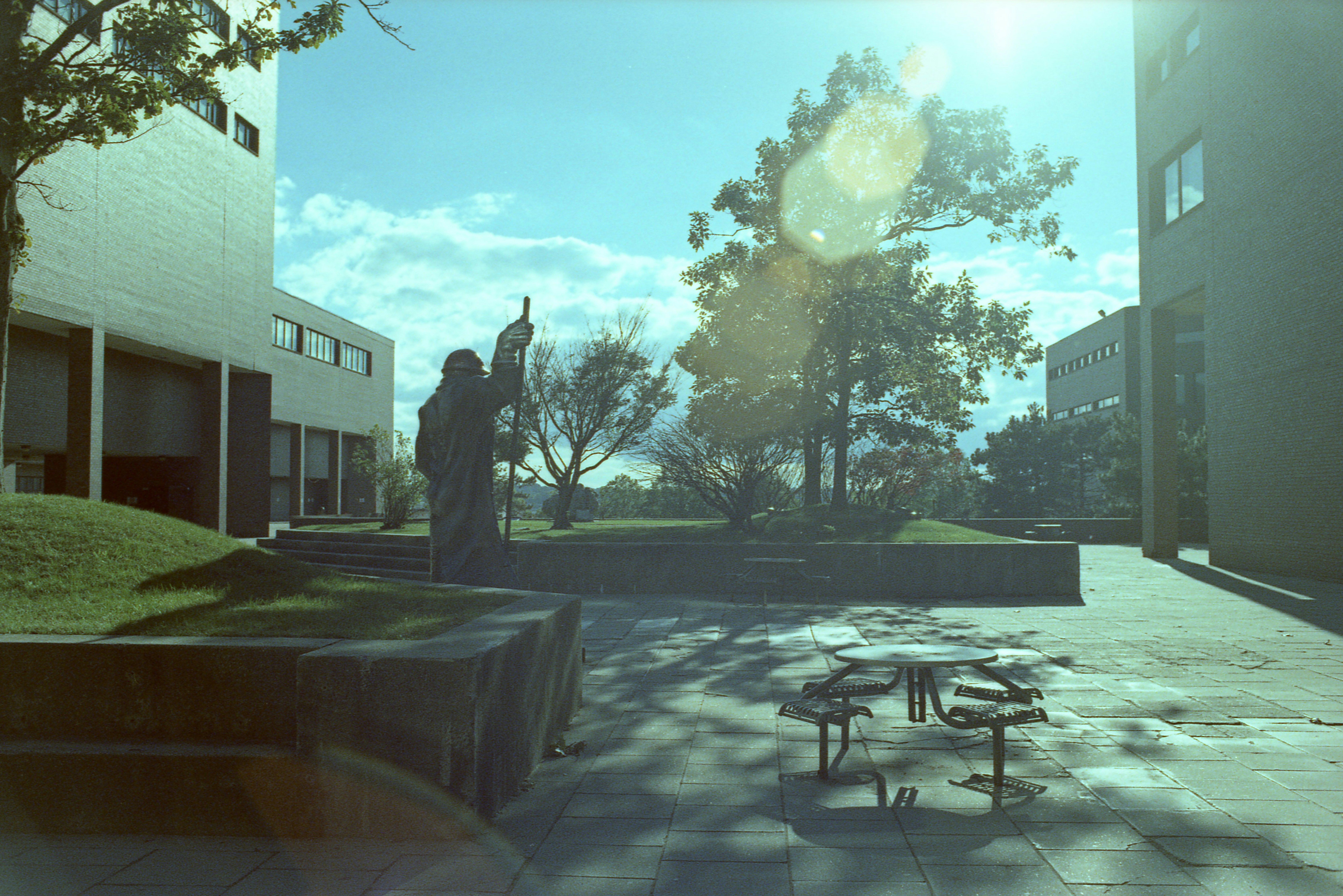 UMass Boston Campus. Nikon FE2 + Kodak Ektachrome 100 cross-processed in C-41 chemicals.