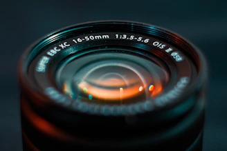 a close up of a camera lens on a table