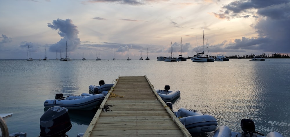 a boat dock with several boats in the water