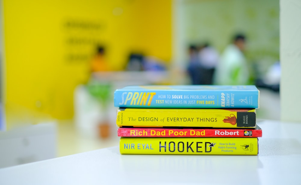 stack of books on table