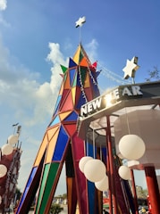 A lively New Year's festival with bright decorations.
