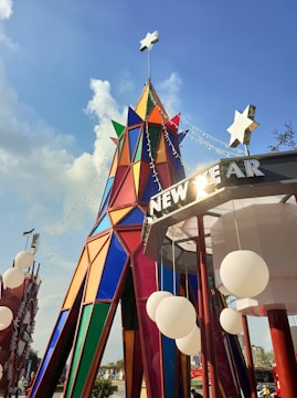 A lively New Year's festival with bright decorations.