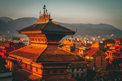 a view of a city with mountains in the background