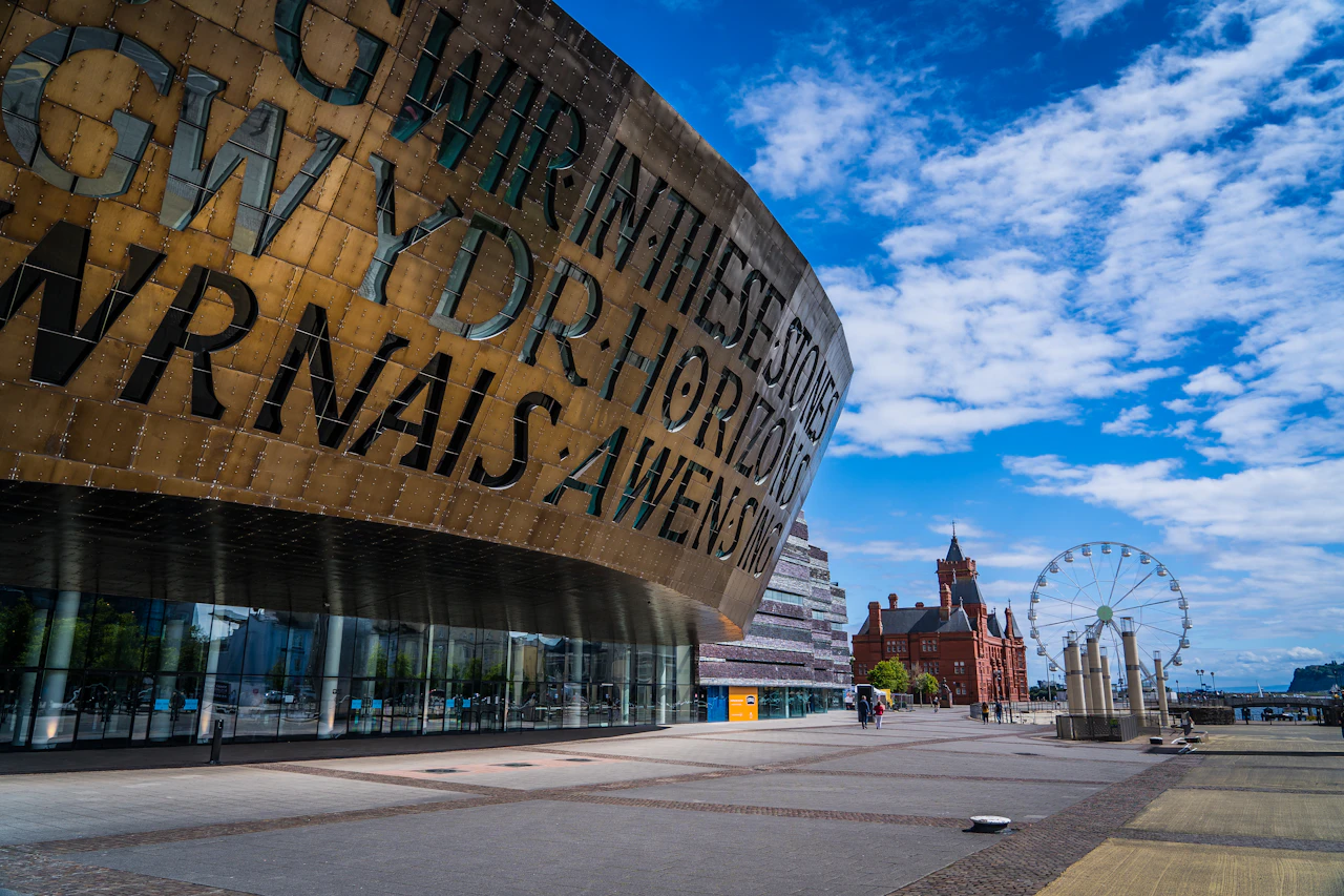Cardiff building with large signage