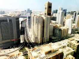 A skyline view of a bustling city representing the industries Cycose supports.