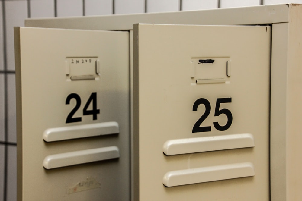 white steel locker with number 5