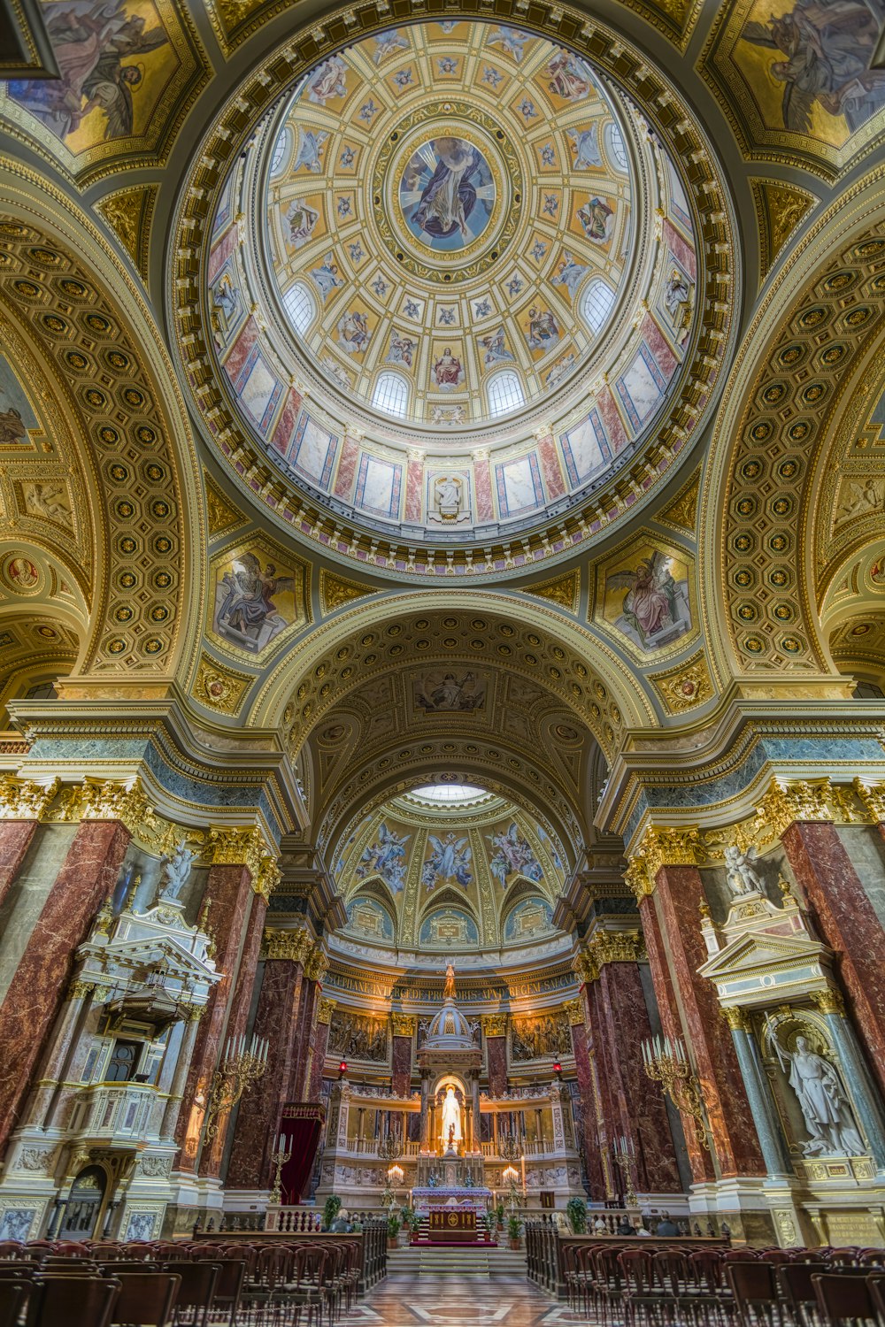 brown and blue cathedral interior