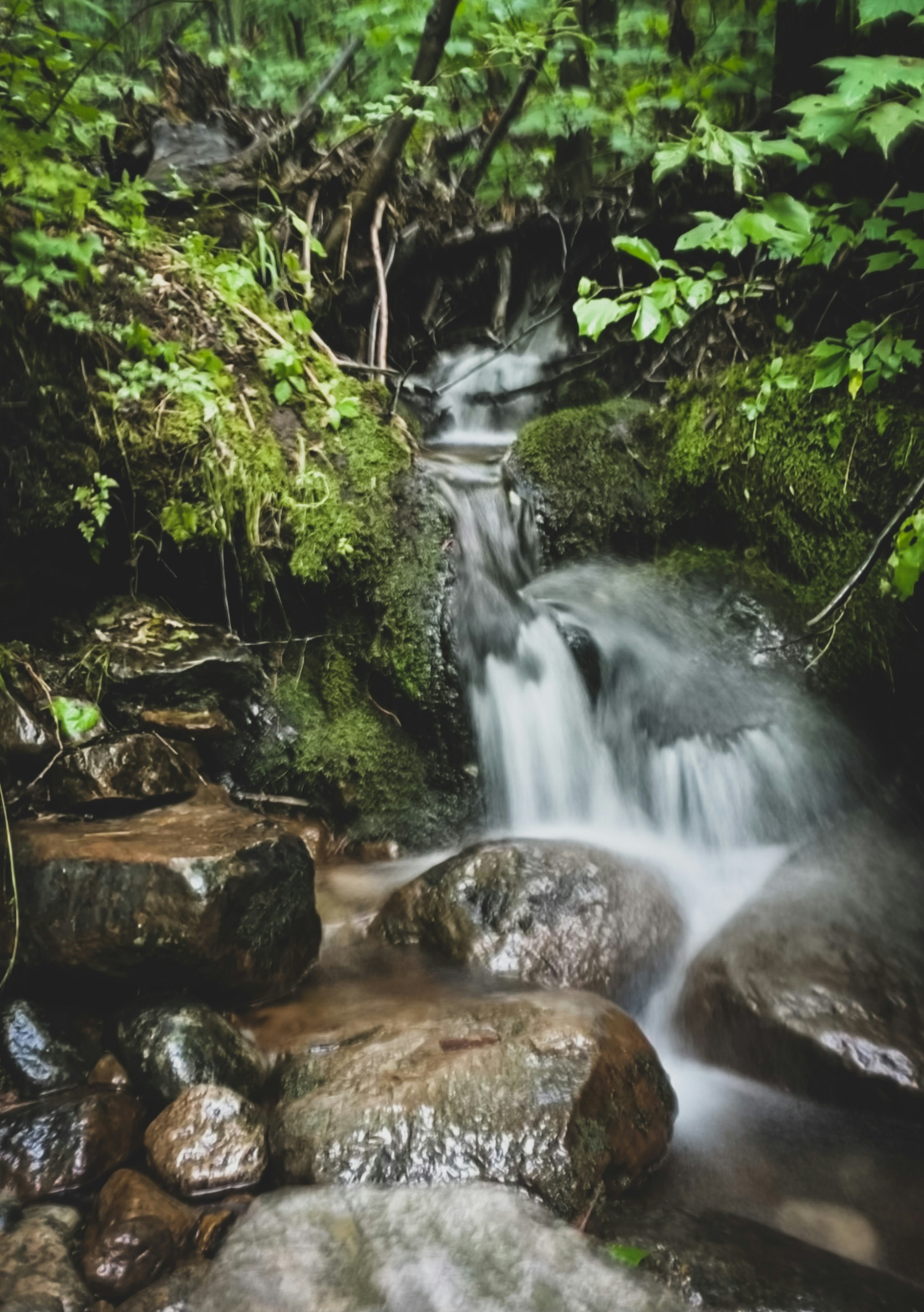 water falls on rocky river