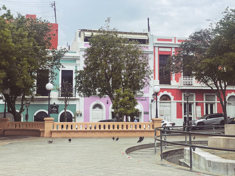 pink and white concrete building