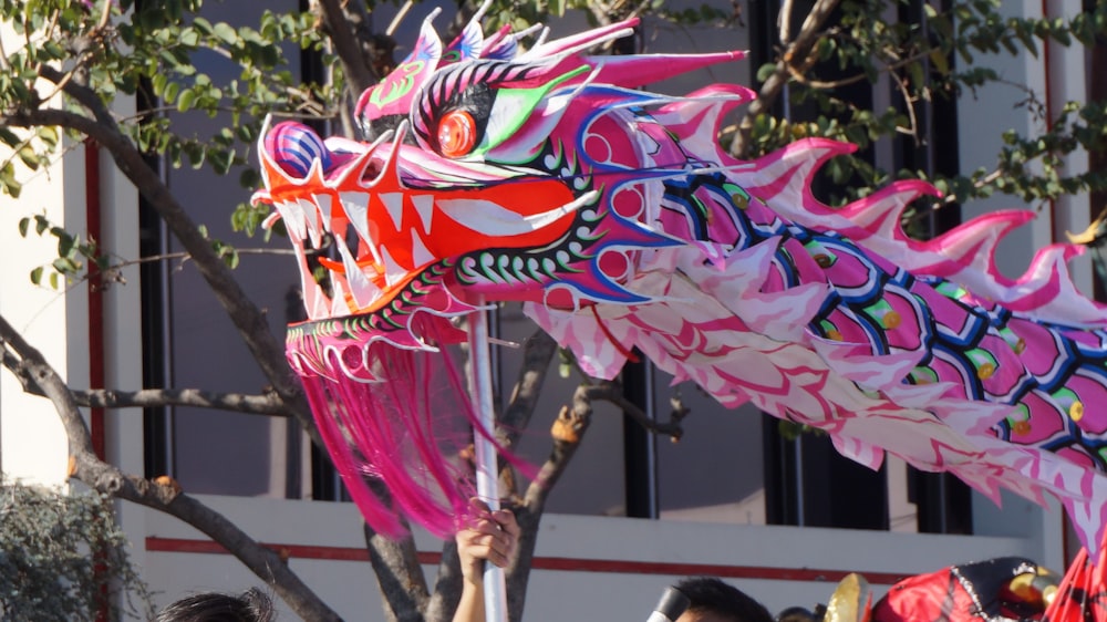 pink blue and yellow dragon decor