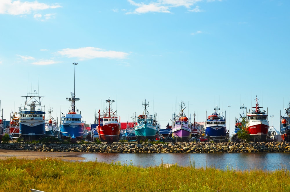 rotes und blaues Boot tagsüber auf dem Wasser