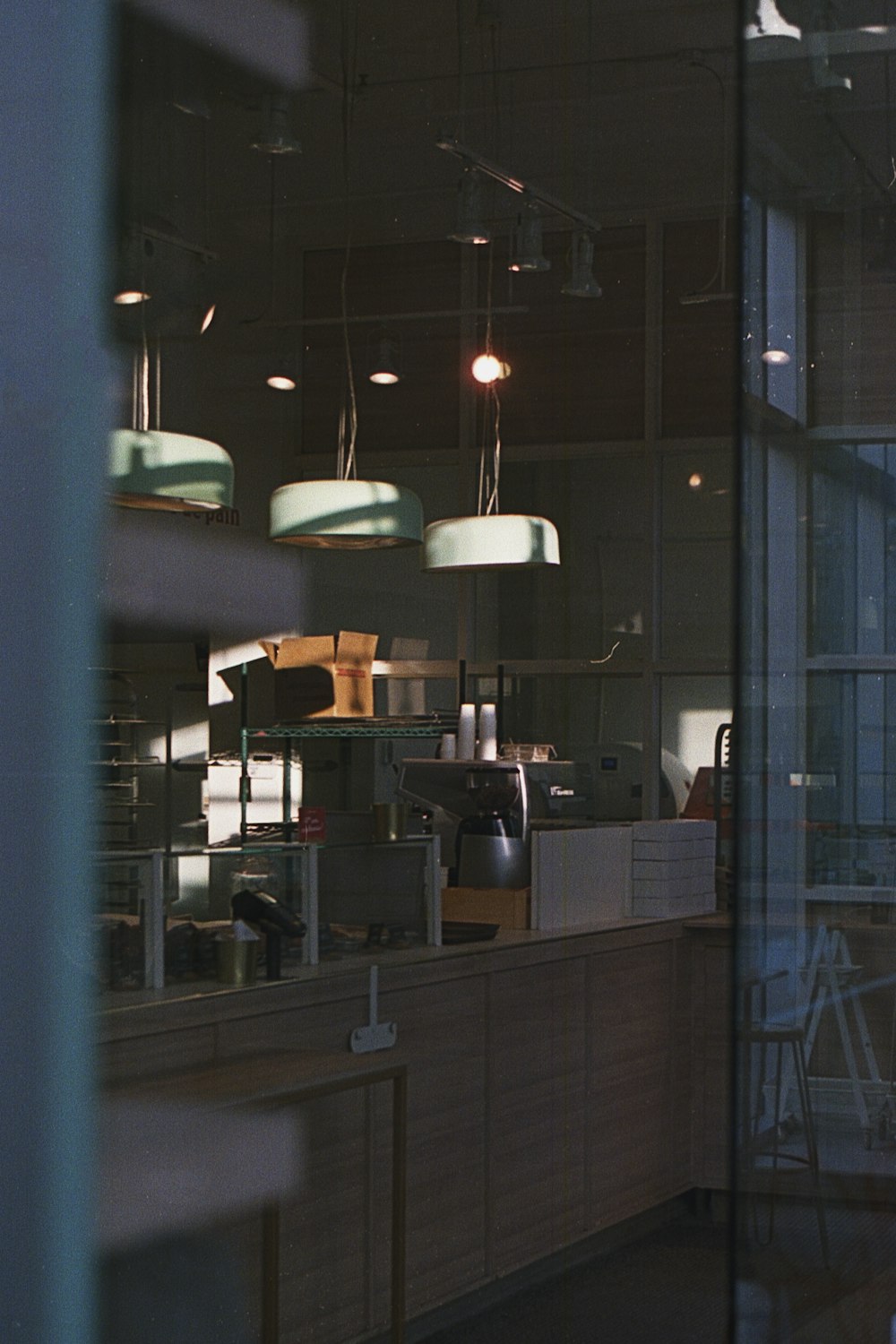 a view of a restaurant through a window