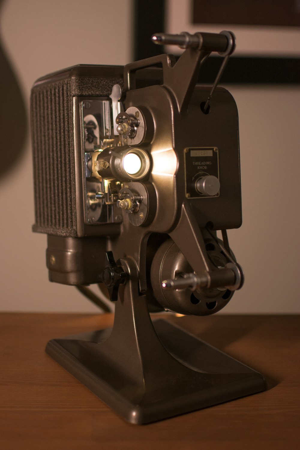 a close up of a camera on a table