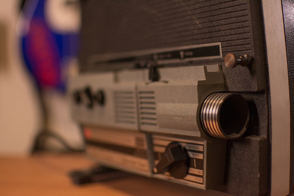 a close up of a radio on a table