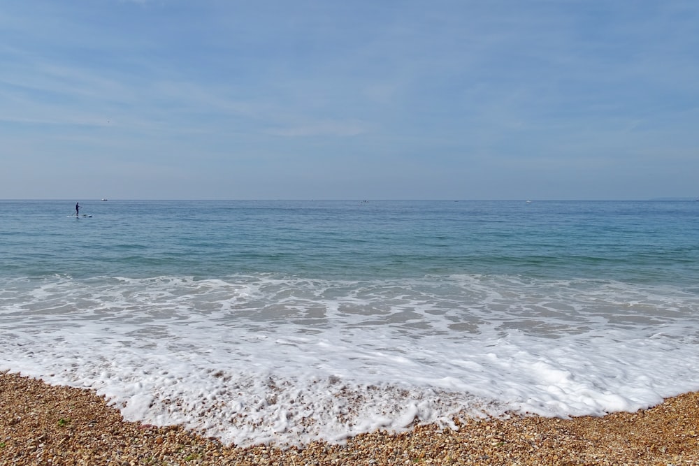 a view of the ocean from the shore of a beach