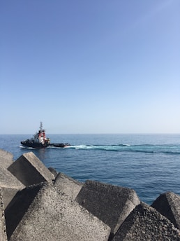 red and black ship on sea under blue sky during daytime