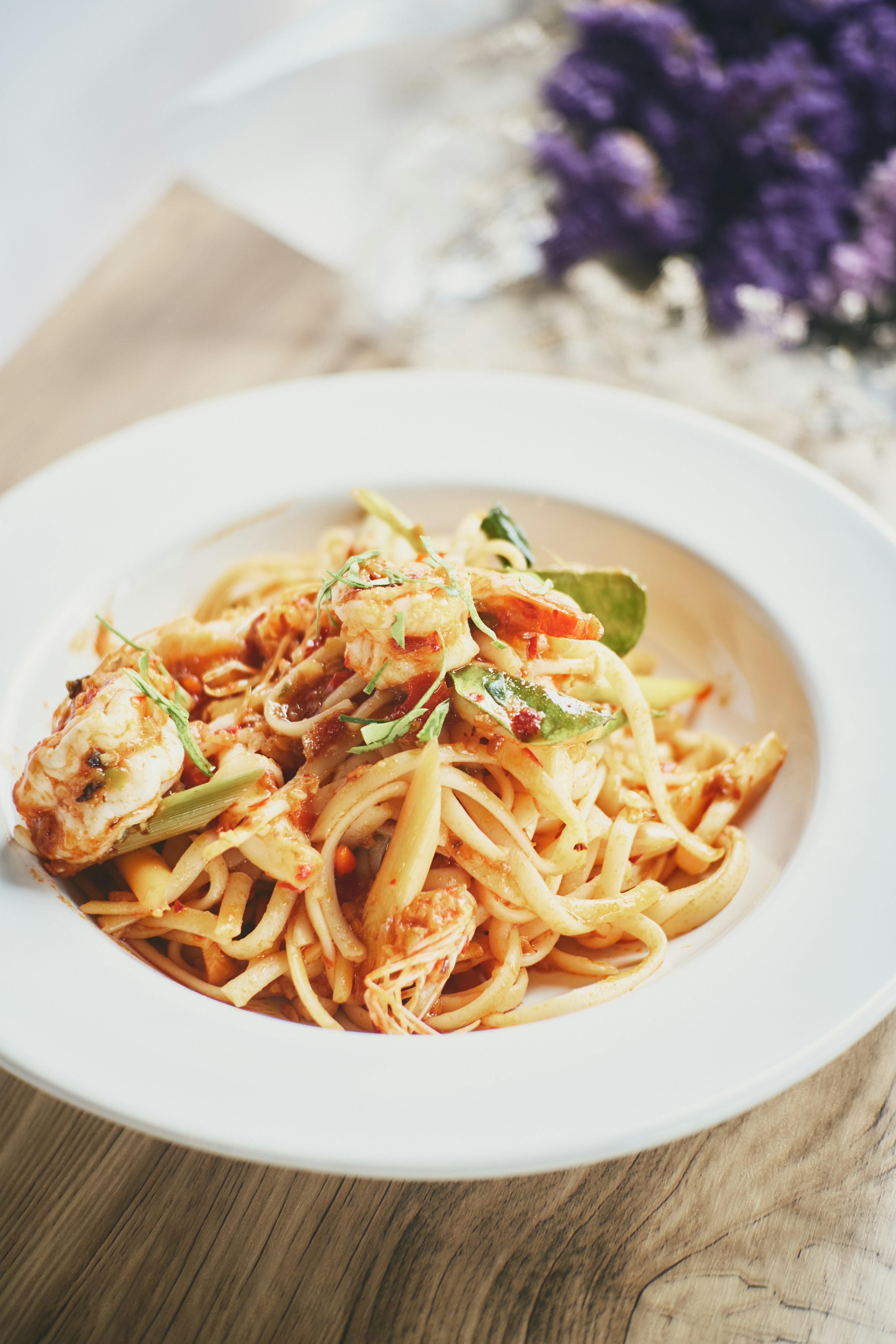 pasta dish on white ceramic plate