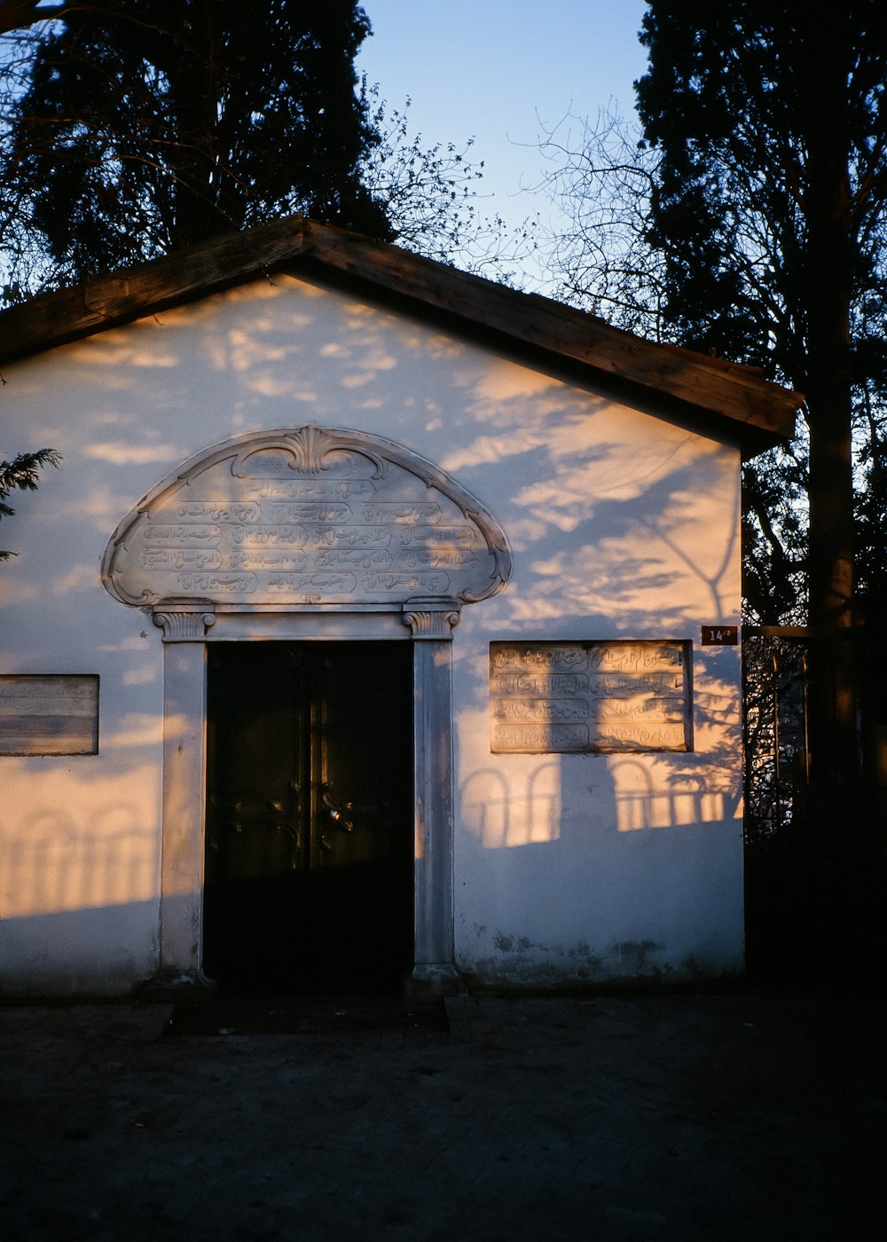 낮 동안 나무 근처의 흰색 콘크리트 집