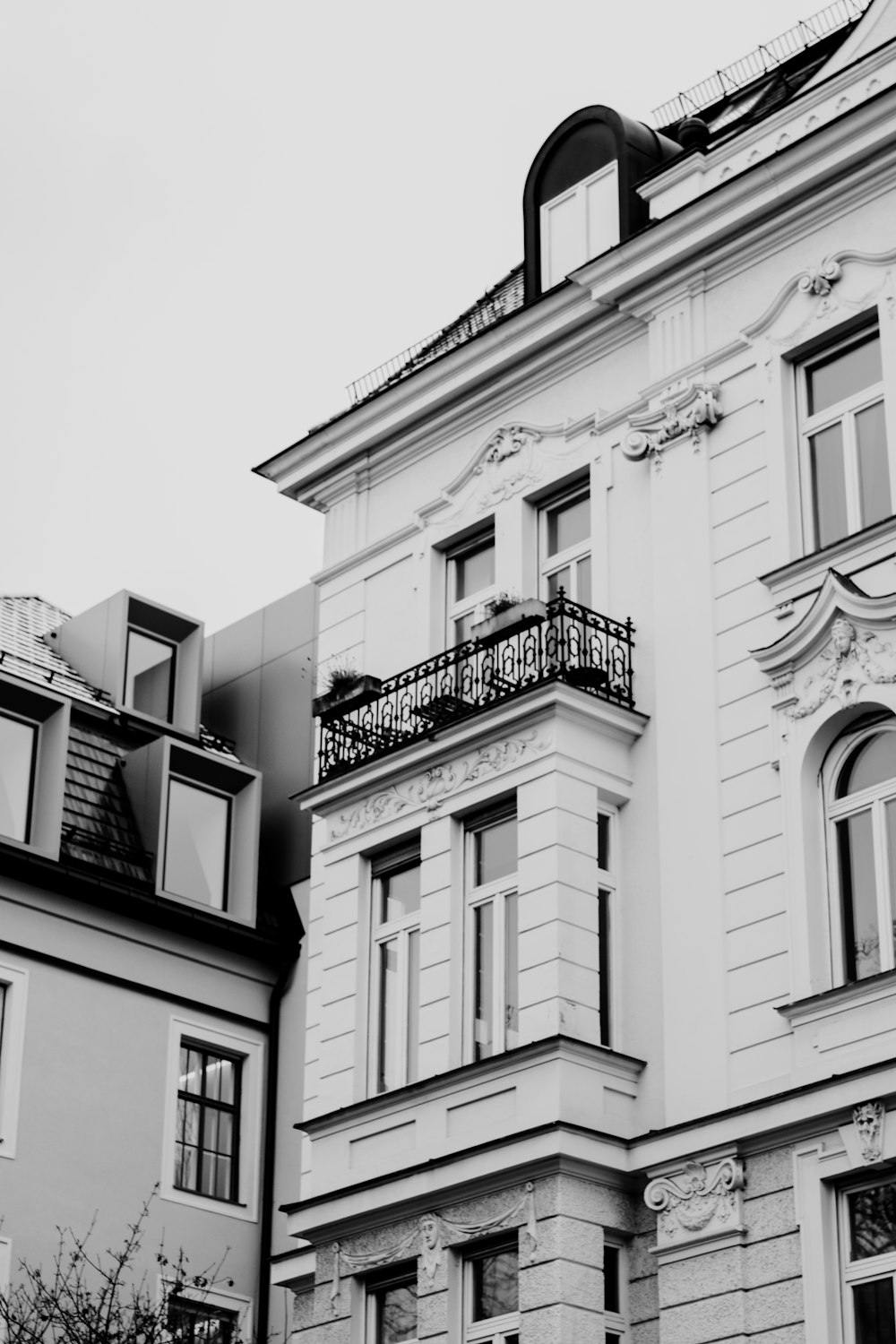 grayscale photo of concrete building