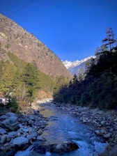 A serene mountain landscape with a flowing river, symbolizing natural purity and the origins of shilajit.