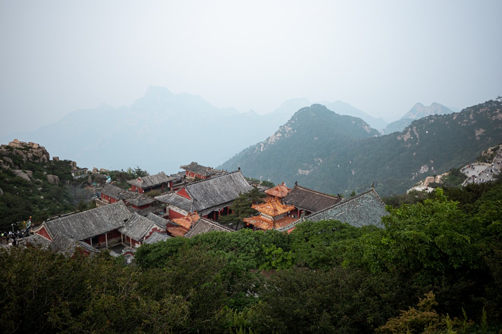 brown and white houses on mountain