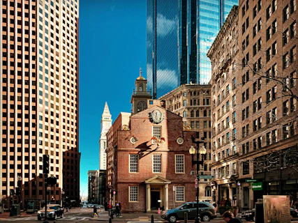 Photo of downtown Boston and the Old State House.