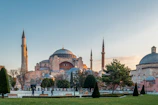 The Hagia Sophia with its large dome and minarets in Istanbul, Turkey