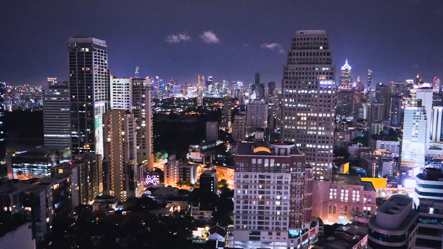 Sukhumvit's towers lit up at night