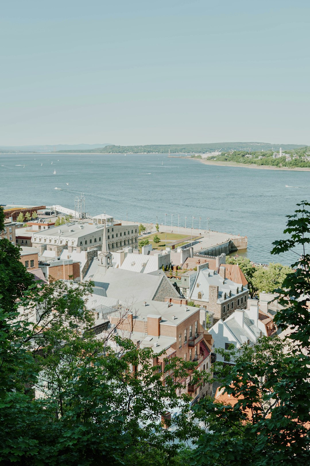 aerial view of city buildings near body of water during daytime