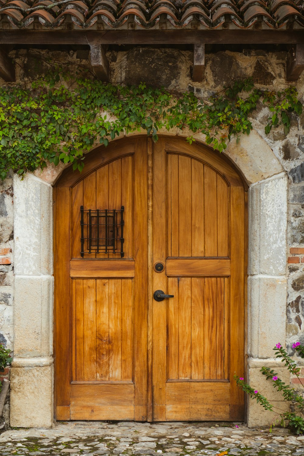 brown wooden door with black door knob