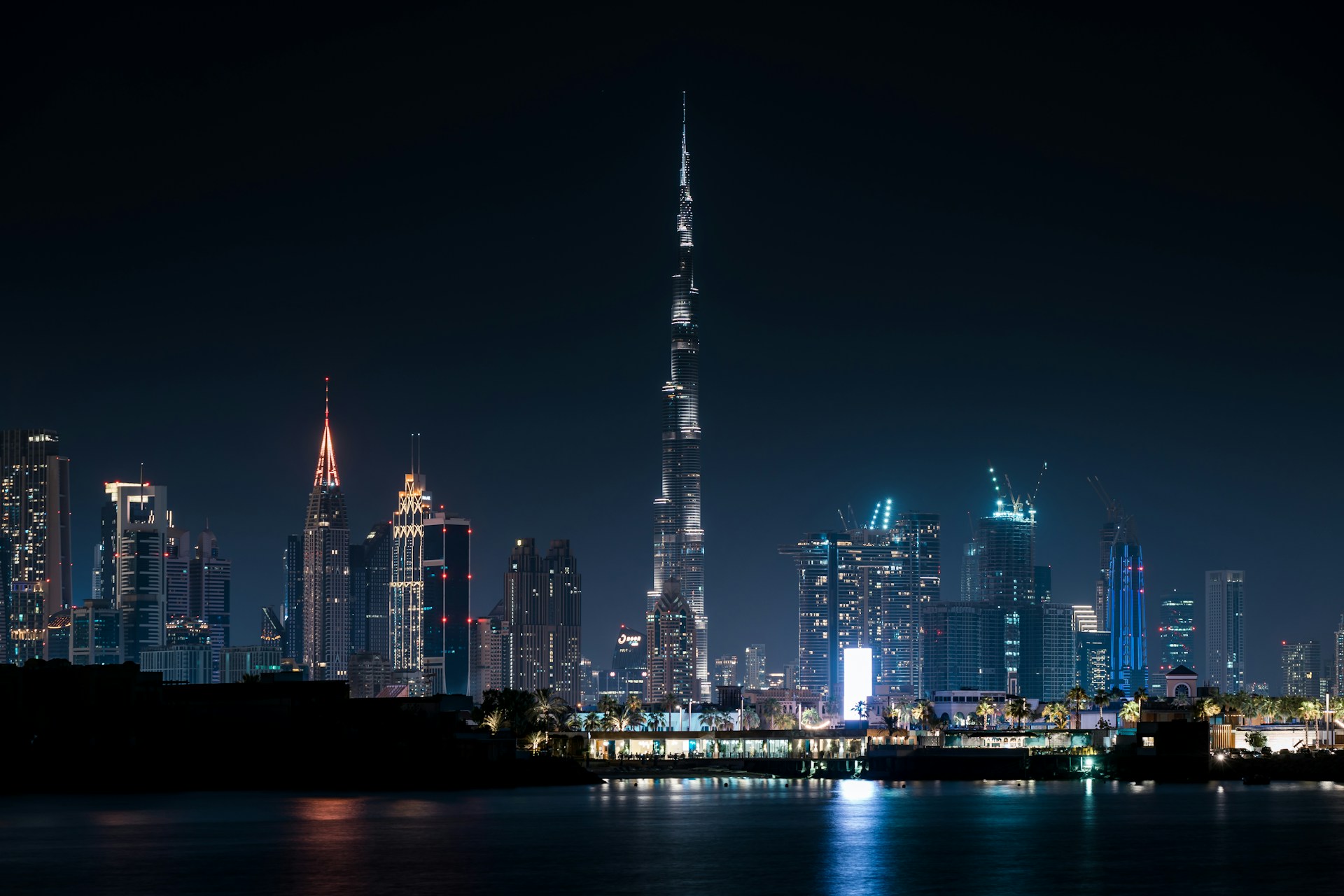 city skyline during night time
