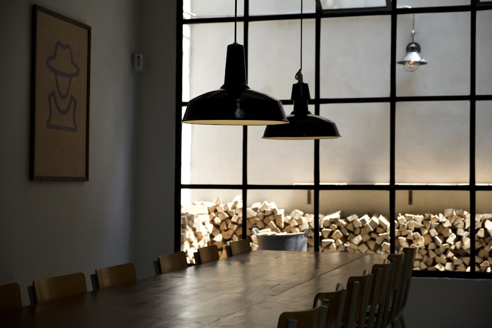 brown wooden table with chairs